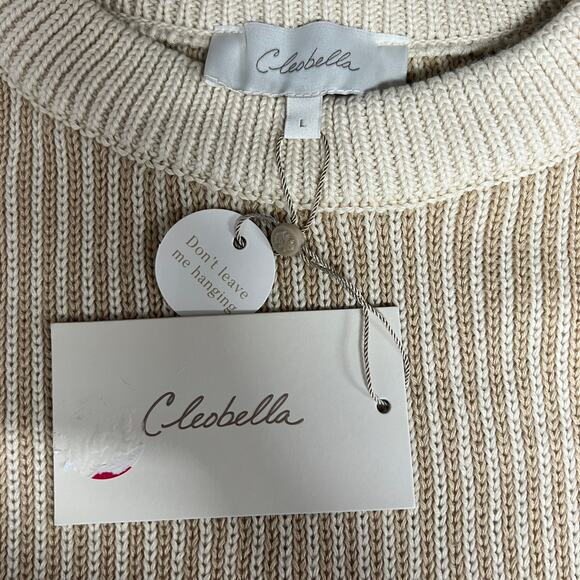 Cleobella Sydney Sweater Hand Knit Cotton Crew Two Tone Ivory Stripe Size L NWT - Picture 7 of 14